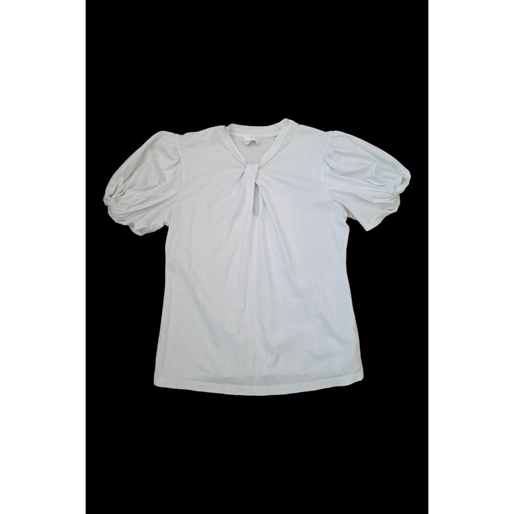 7 for All Mankind‎ White Buff Sleeves Old Money Cut Out Pima Cotton Top sz M